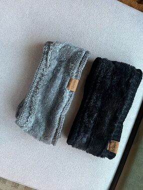 Cozy Fuzzy Headbands - Gray & Black
